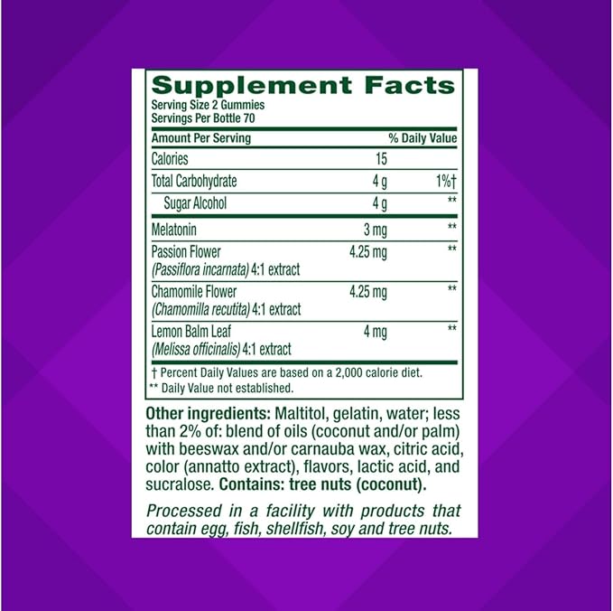 Vitafusion 3 mg Melatonin Gummy Supplement, Awake Refreshed, Sleep Support & Jet Lag Aid, Sugar-Free, Dietary Supplement, Natural White Tea & Peach Flavors, 140 Count (Pack of 2)