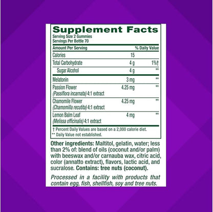 Vitafusion 3 mg Melatonin Gummy Supplement, Awake Refreshed, Sleep Support & Jet Lag Aid, Sugar-Free, Dietary Supplement, Natural White Tea & Peach Flavors, 140 Count (Pack of 2)