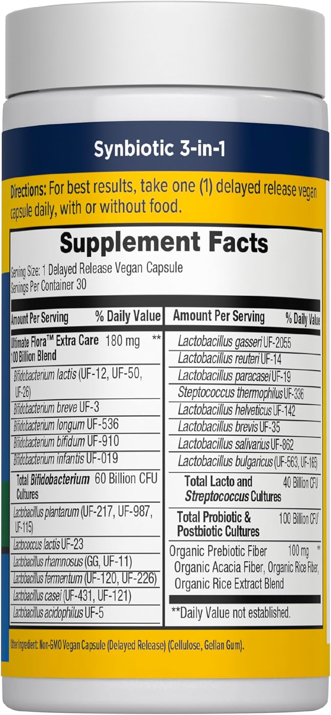 Renew Life Ultimate Care Probiotic Capsules, Daily Supplement Supports Respiratory, Digestive and Immune Health, L. Rhamnosus GG, Dairy, Soy and gluten-free, 100 Billion CFU, 30 Count