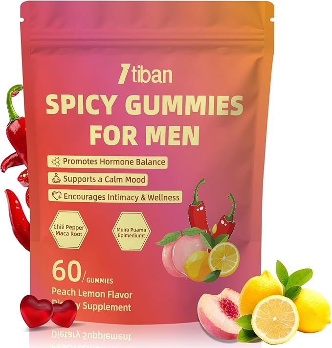 Spicy Gummies Cubes for Couples, Adults Intimacy Hot Peach Gummy with Chili Pepper, Muira Puama, Maca Root and Epimedium, Plant-Based Daily Wellness Support, Vegan, Non-GMO – 60 Gummies