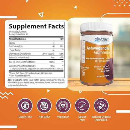Trace Minerals Ashwagandha - Ashwagandha Gummies for Supporting A Healthy Mindset - Calming Supplement - Better Sleep - Immune System & Energy Support - Passion Fruit Orange - 60 Count (30 Servings)