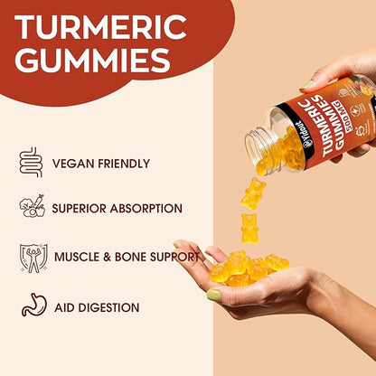 Turmeric Curcumin Gummies, Gummy with 500mg Turmeric Curcumin and Ginger with Black Pepper Extract for High Absorption,Mango Flavor (60 Count（Pack of 2）)