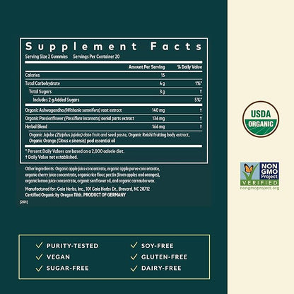 Gaia Herbs Sleep Gummies - Sleep Support*- Ashwagandha, Reishi Mushroom & Passionflower - USDA Certified Organic, Non-GMO Project Verified, Gluten Free - Cherry Orange - 40 Vegan Gummies (20 Servings)