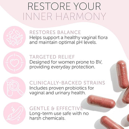 Bacterial Vaginosis Treatment for Women | Natural Homeopathic Supplement for Odor, Itching, Discharge, BV, and Vaginal Microbiota Imbalance | 60 Capsules for pH Balance and Daily Support