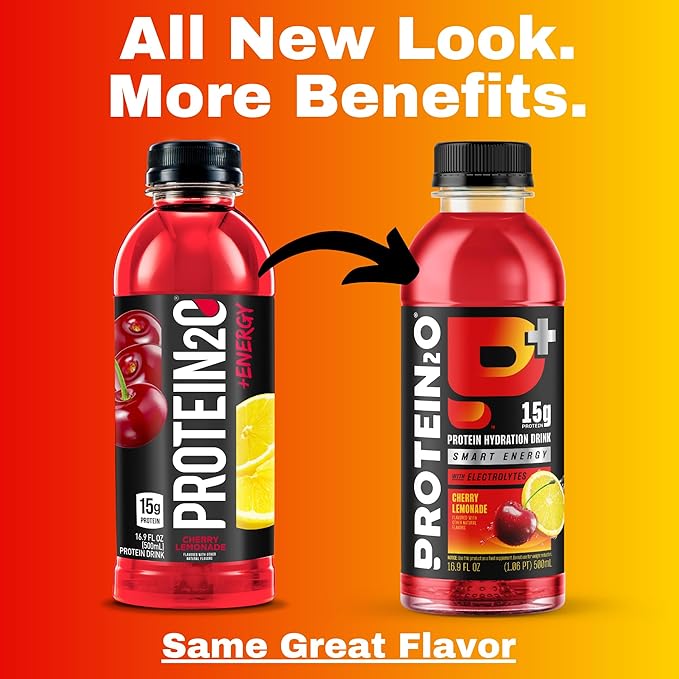 Protein2o 15g Whey Protein Infused Water Plus Energy,Cherry Lemonade,16.9 oz Bottle,(Pack of 24)