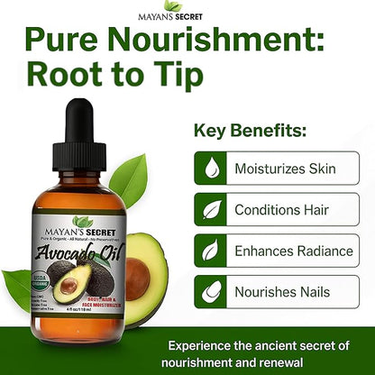 Pure Carrier and Essential Oils for Skin Care, Hair, Body Moisturizer for Face-Anti Aging Skin Care (Avocado Oil Organic, 4oz)