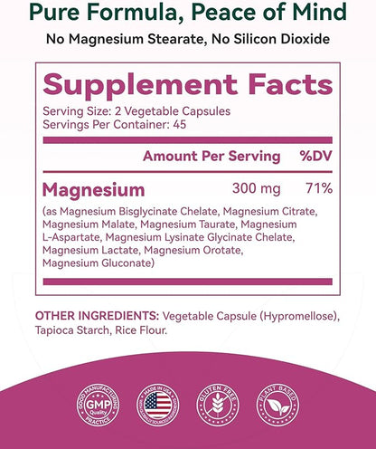 9-in-1 Magnesium Complex, 300mg Magnesium from 9 Organic Forms, Glycinate, Citrate, Malate, High Absorption for Sleep & Relaxation, Energy & Muscle Support, 90 Capsules