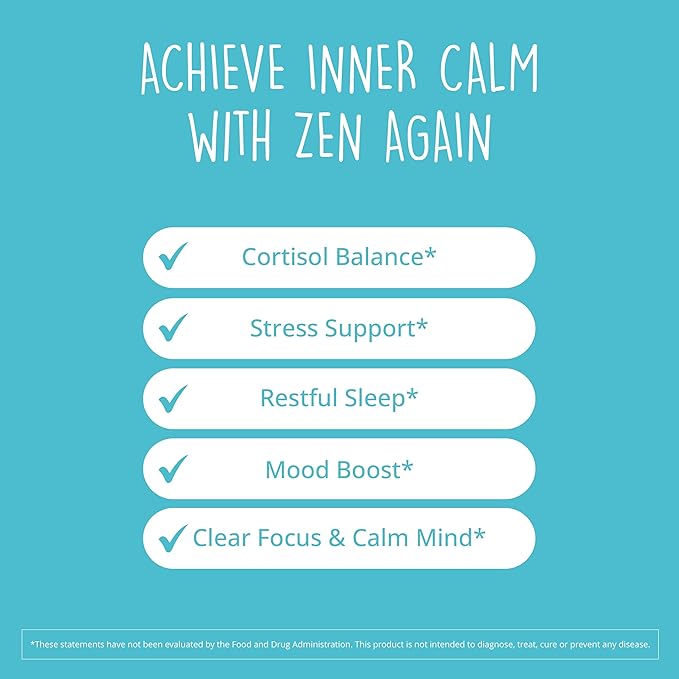 Zen Again Cortisol Manager with Ashwagandha KSM-66® | Cortisol Supplements for Women | 11-in-1 Complex | Natural Stress Support Supplement with L-Theanine, Rhodiola & Magnesium | Vegan, 60 Ct