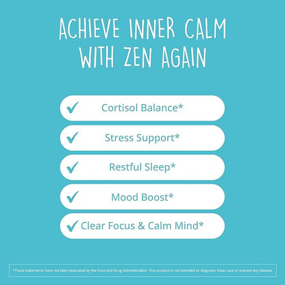 Zen Again Cortisol Manager with Ashwagandha KSM-66® | Cortisol Supplements for Women | 11-in-1 Complex | Natural Stress Support Supplement with L-Theanine, Rhodiola & Magnesium | Vegan, 60 Ct