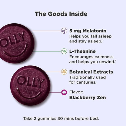 OLLY Extra Strength Sleep Gummy, 5 mg Melatonin, L-Theanine, Chamomile, Lemon Balm, Sleep Aid, BlackBerry - 50 Count