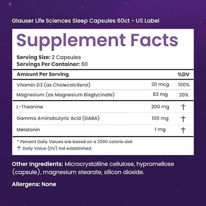 Levium Sleep Formula Supplement | Natural Relaxation Aid Capsules with Melatonin, GABA, L-Theanine, Magnesium | 60 Count Bottle – 30 Day Supply