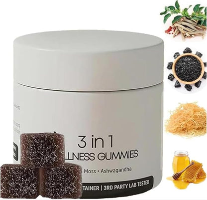 3 in 1 Gummies for Men Supports Natural Energy,Shilajit, Sea Moss, and Ashwagandha, 3 in 1 Shilajit Gummies for Men