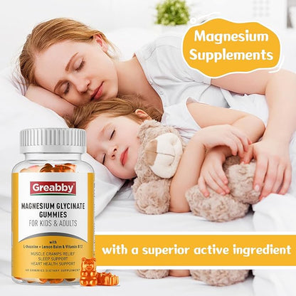 Magnesium Glycinate Gummies for Kids & Adults - Magnesium Glycinate 300mg Chewable Supplement - Promotes Sleep, Muscle, Relaxation (60Count)