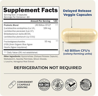 BioSchwartz Daily Probiotic Nutritional Supplement - 40 Billion CFU for Gut Health - Probiotics for Men and Women - Digestive Health with Astragalus & Lactobacillus - Shelf Stable - 120 Count