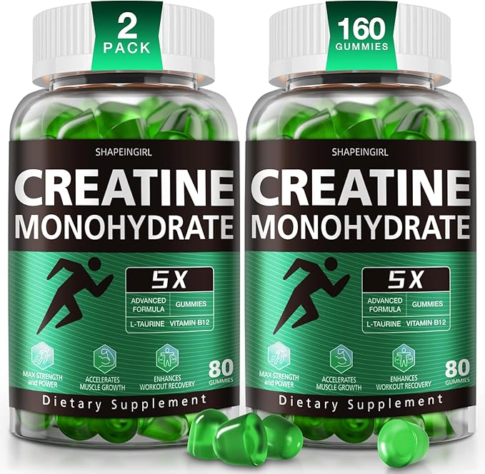 Creatine Gummies for Men & Women - Chewable Creatine Monohydrate Gummies for Muscle Strength, Improving Endurance & Post Workout Recovery - Creatine Supplement - Green Apple Flavors (160 Count)