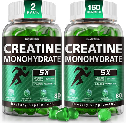 Creatine Gummies for Men & Women - Chewable Creatine Monohydrate Gummies for Muscle Strength, Improving Endurance & Post Workout Recovery - Creatine Supplement - Green Apple Flavors (160 Count)