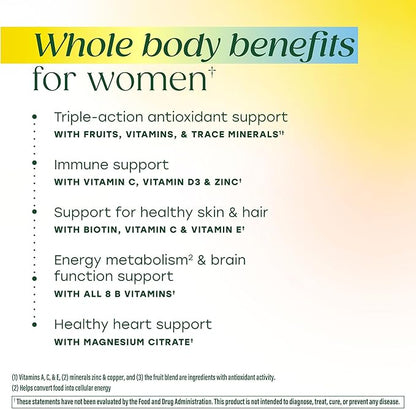 MegaFood Women’s Whole Body Multivitamin Gummies - Multivitamin For Women With Vitamin C, Magnesium Citrate, Vitamin D3, Folate, Biotin & Zinc - Brain, Heart & Immune Support - 90 Gummies, 30 Servings