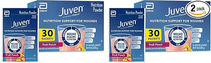 Juven Therapeutic Nutrition Drink Powder Including Collagen Peptides, Amino Acids, and HMB for Wound Healing Support, Fruit Punch, 30 Count (Pack of 2)