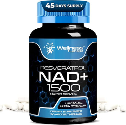 WELLNESS LABSRX Liposomal NAD Supplement, 1500mg - USA Made, NAD Resveratrol Supplement for Women and Men, NAD+ Support Cellular Health, Energy & Anti Aging - 90 Count
