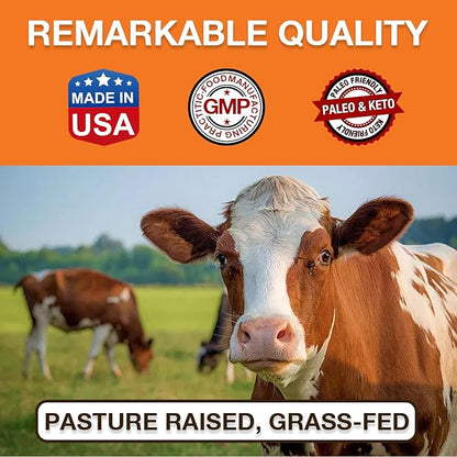 Zammex Pure Grass Fed Beef Bone Broth Protein Powder, 20g Protein, Hydrolyzed Collagen Supplement for Healthy Skin, Nails, Hair, Joints, Non-GMO, Gluten Free, Paleo & Keto Friendly, Great in Soup