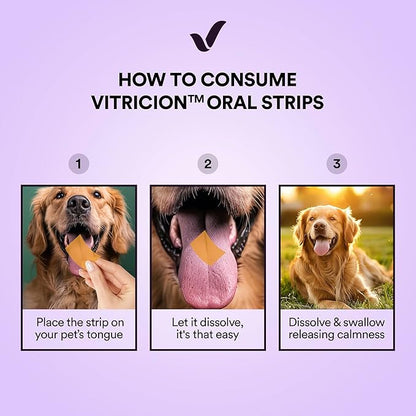 Calming Oral Strips for Dogs & Cats | Fast Acting Pet Anxiety Relief with L-Theanine, Chamomile, Tryptophan & Melatonin Behavioral Support for Travel, Fireworks, Thunderstorms 30 Oral Strips