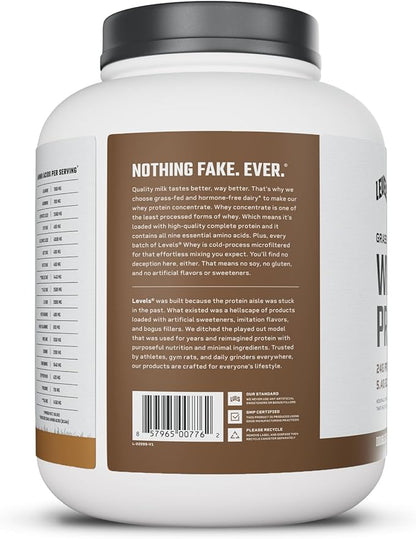 Levels Grass Fed Whey Protein Powder, No Artificials, 24G of Protein, Double Chocolate, 5LB