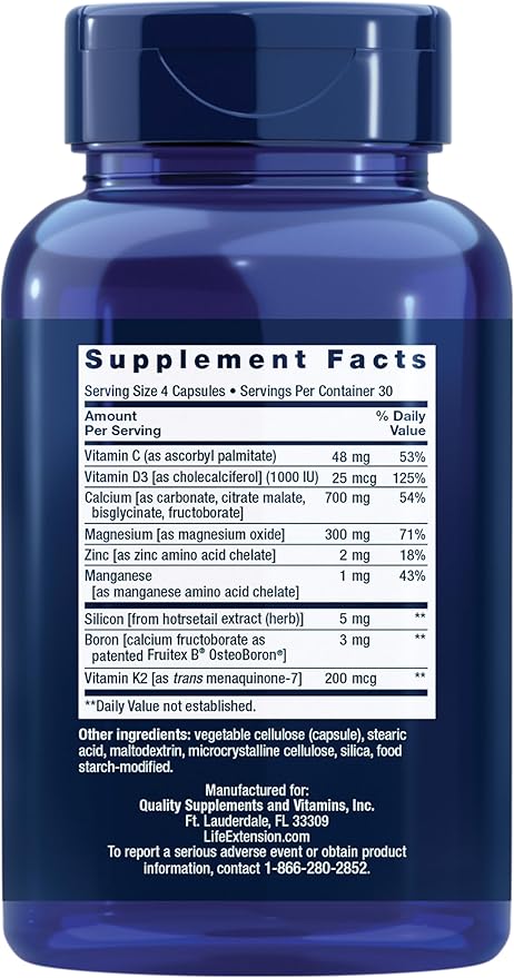 Life Extension Bone Restore with Vitamin K2 – Bone Health Supplement for Strong Bones – 3 Types of Absorbable Calcium, Vitamins D3 and K2, Minerals – Gluten-Free, Non-GMO – 120 Capsules