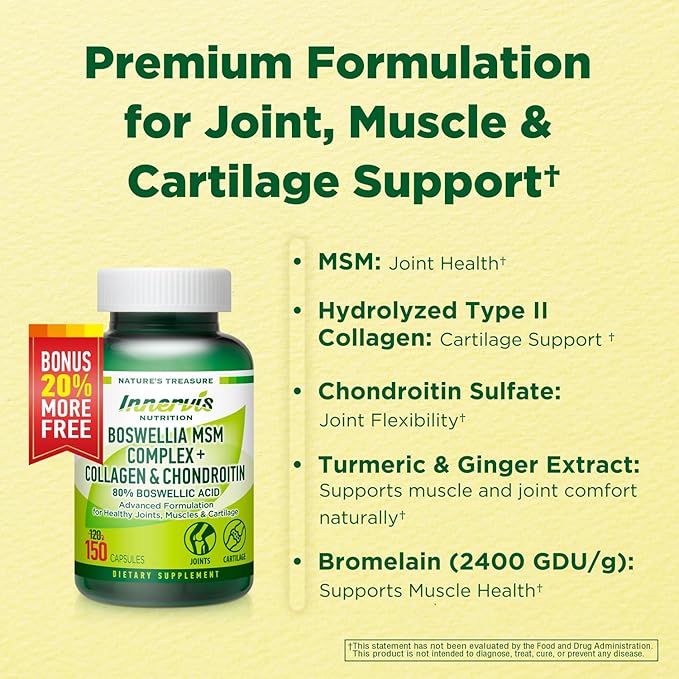 Boswellia MSM Complex 150 Caps – Supports Joint Health | Collagen, Chondroitin, Turmeric