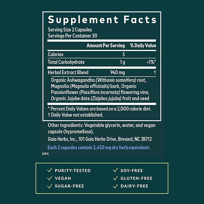 Gaia Herbs SleepThru - Sleep Support Supplement with Ashwagandha Root, Magnolia Bark, Passionflower & Jujube Date* - 60 Vegan Liquid Phyto-Caps (30 Servings)