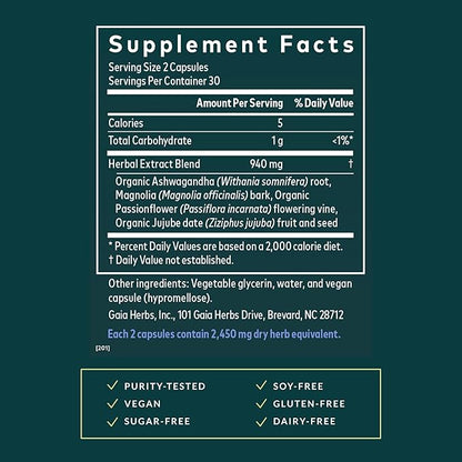 Gaia Herbs SleepThru - Sleep Support Supplement with Ashwagandha Root, Magnolia Bark, Passionflower & Jujube Date* - 60 Vegan Liquid Phyto-Caps (30 Servings)