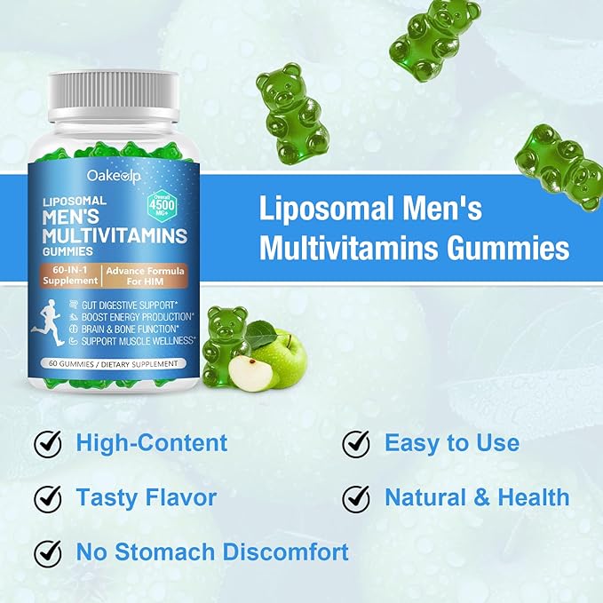60-IN-1 Liposomal 120+ Nutrients Men's Multivitamin Gummy 4500MG+ Overall,300Billion Probiotics, Algal DHA, CoQ10, Turmeric & Herbal Blends,for Immune, Energy, Prostate, Heart, and Digestive Wellness
