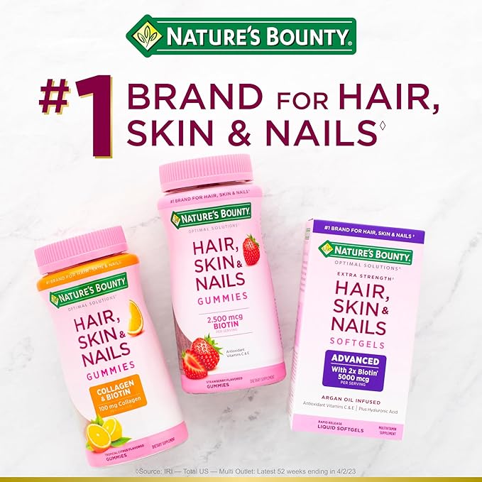 Nature's Bounty Optimal Solutions Hair, Skin & Nails Formula, with 3,000 mcg Biotin, 20 Total Servings, 60 Coated Caplets (Pack of 2)