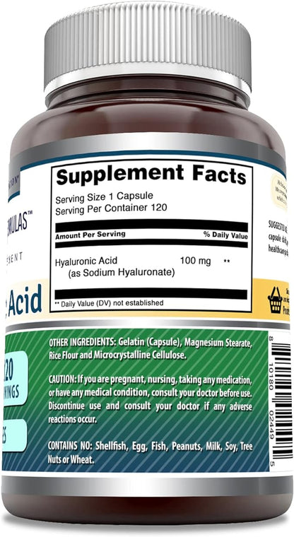 Amazing Formulas Hyaluronic Acid 100 Mg Supplement | Capsules | Non-GMO | Gluten-Free | Made in USA (1 Pack | 120 Count)