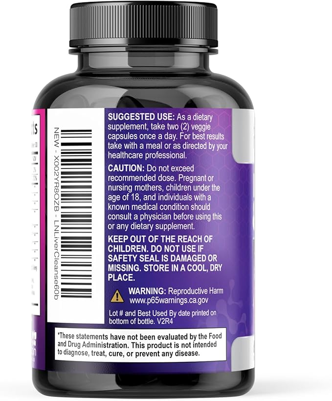 Gentle Liver Cleanse Detox & Repair Formula - Advanced Liver Support Supplement with Silymarin Milk Thistle, Dandelion Root, Artichoke Extract, Turmeric, Choline, & Beetroot - 60 Veggie Capsules