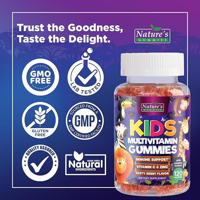Multivitamin for Kids - Complete Daily Children's Multi Vitamin Gummy Chew with Vitamin D, B Vitamins, Zinc & More - Energy, Memory Focus & Immune Health Support - Natural Berry Flavor - 120 Gummies