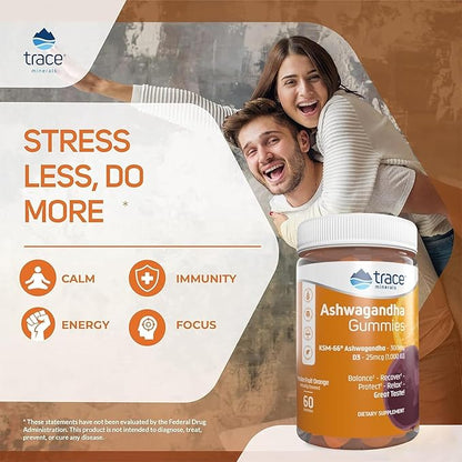 Trace Minerals Ashwagandha - Ashwagandha Gummies for Supporting A Healthy Mindset - Calming Supplement - Better Sleep - Immune System & Energy Support - Passion Fruit Orange - 60 Count (30 Servings)