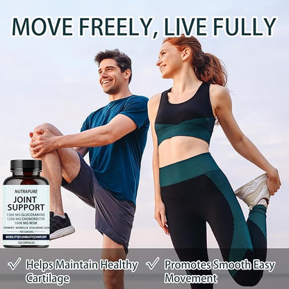 Nutrapure Joint Support - Glucosamine Chondroitin, MSM, Hyaluronic Acid & Bamboo Extract, Maintaining Joint Health - 120 Capsules