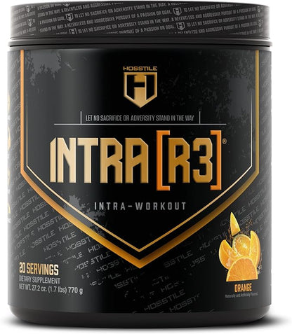 HOSSTILE Intra[R3] Intra Workout Powder, EAA & BCAA Drink with Carbs, Enhance Energy & Endurance, Build Lean Muscle & Improve Recovery, Orange, 20 Servings