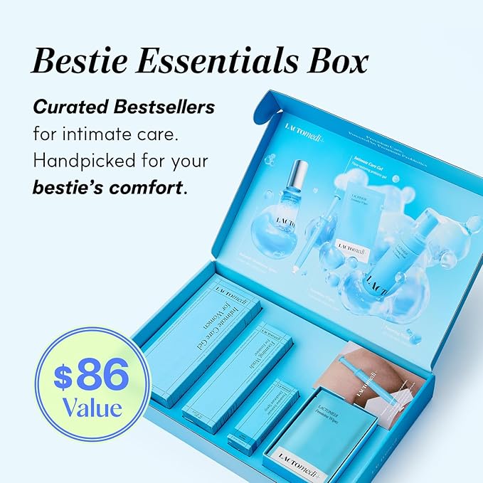 LACTOMEDI Bestie Box Intimate Care Kit – pH Balanced Feminine Hygiene Set with Intimate Care Gel, Foaming Wash, Deodorant Spray & Feminine Wipes for Daily Freshness