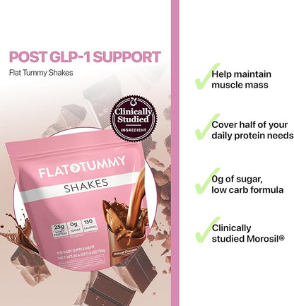 Flat Tummy Shakes - Chocolate, 20 Servings – Post GLP-1 Protein Supplement, High Protein, Zero Sugar, Keto-Friendly Meal Replacement with Clinically Studied Morosil®