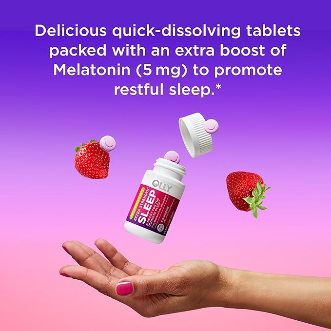 OLLY Extra Strength Sleep Fast Dissolve Tablets, 5mg Melatonin, Vegan, Strawberry - 30ct (Pack of 2)