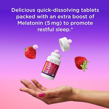 OLLY Extra Strength Sleep Fast Dissolve Tablets, 5mg Melatonin, Vegan, Strawberry - 30ct (Pack of 2)