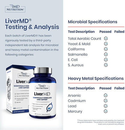 1MD Nutrition LiverMD - Liver Support Supplement | Siliphos Milk Thistle Extract & NAC - Supports Healthy Energy, Immunity & Overall Health - Liver Cleanse & Support | 60 Capsules