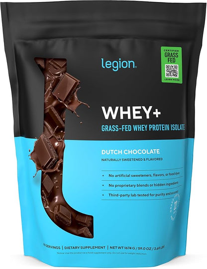 LEGION Whey+ Protein Whey Isolate from Grass Fed Cows (Chocolate, 60 Servings) - Whey Protein Isolate Powder, Low Calorie, Non-GMO, Sugar Free, Lactose and Gluten Free, All Natural Protein Powder