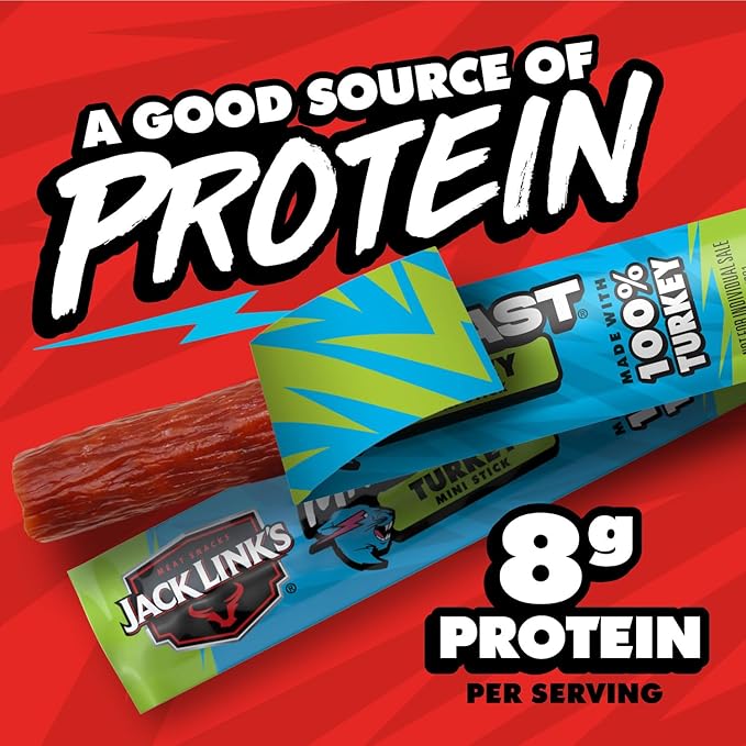 Jack Link’s x MrBeast Turkey Mini Sticks,As Seen on Beast Games,8g Protein,Made with 100% All Natural Turkey,Zero Sugar,Pantry-Ready Snacks,(Pack of 24)