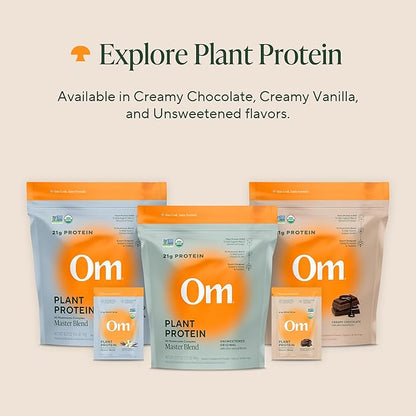 OM MUSHROOM SUPERFOOD Master Blend Vegan Protein – Creamy Vanilla Plant Protein with 10 Mushrooms, Ashwagandha, BCAAs & B12 – Energy, Recovery & Immune Support – 1.2 lb (16 Servings)