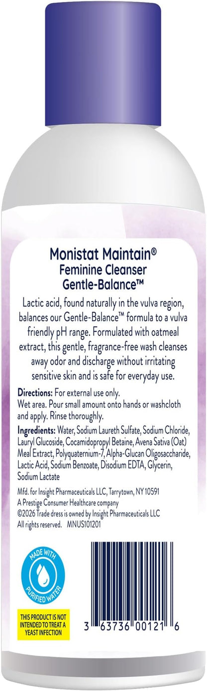 Monistat Gentle-Balance Feminine Cleanser for Women, Feminine Wash with Lactic Acid and Oatmeal Extract, Fragrance-Free, pH Balanced, 10 Fl Oz