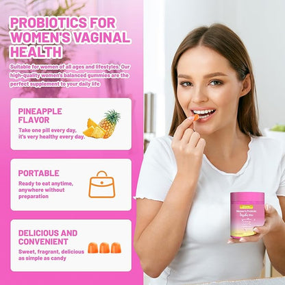 Her Juicy Feminine Probiotics Gummies for pH Balance - Slippery Elm, Lactobacillus Blend - Gut & Immune Support - Pineapple Gummies, 60 Count (Pineapple)