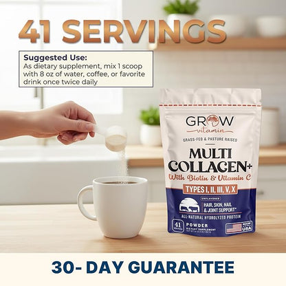 Collagen Multi Collagen Powder for Women w/Types I, II, III, V & X - Keto Friendly, Hydrolyzed Collagen Peptides Powder Blend w/Biotin & Vitamin C, 41 Servings