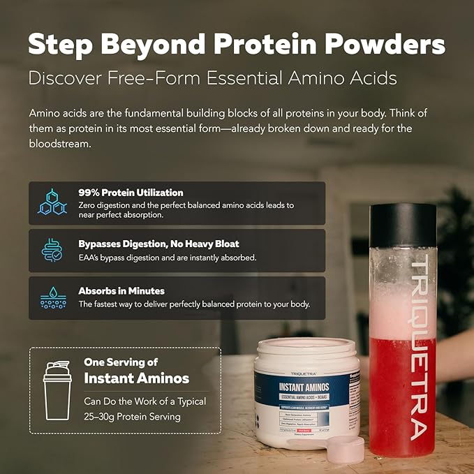 Instant Aminos - EAA+BCAA - 10 Essential Amino Acids Supplement, Rapid Absorption, Zero Digestion - Supports Lean Muscle, Recovery & Aging - 321% DIAAS Protein Score - Lemon Lime (30 Servings)